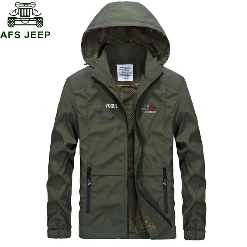 Afs Jeep Мужская демисезонная куртка Повседневная с капюшоном с воротником Тонкая мужская куртка-бомбер на молнии с карманами размера плюс M-3XL veste homme