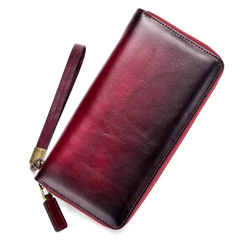 

Uniego Genuine Leather Multifunctional Women Men Wallet Coin Purse Credit Card Holder Wallet Oil Wax Leather Long Clutch DC338