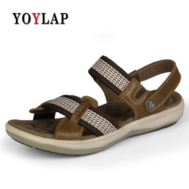 

Plus Size 36-47 Men Sandals Genuine Leather Fashion Summer Shoes Men Slippers Breathable Men's Sandals Causal Shoes