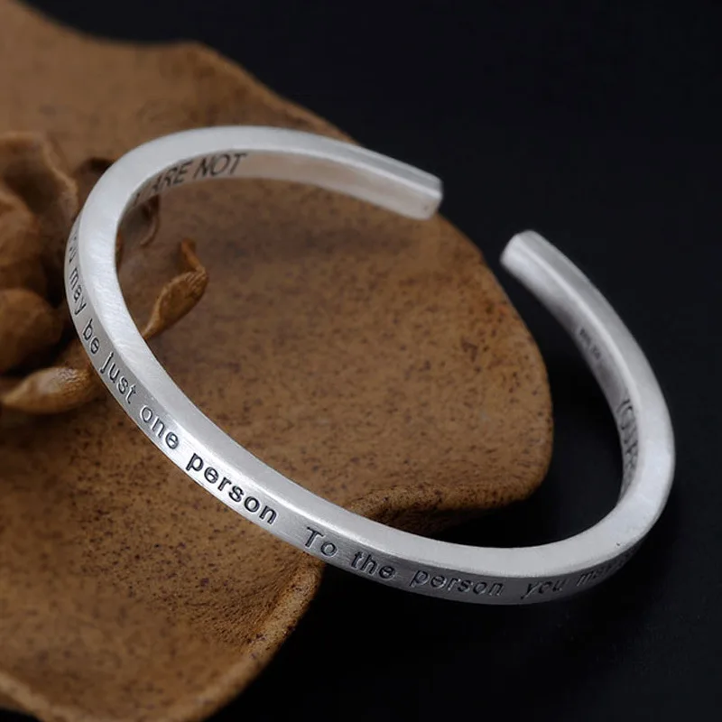 

999 Sterling Silver Cuff Bangle Bracelet Japanese Korean Square English Letter Bracelet Lady's Silver Bracelet Jewelry.