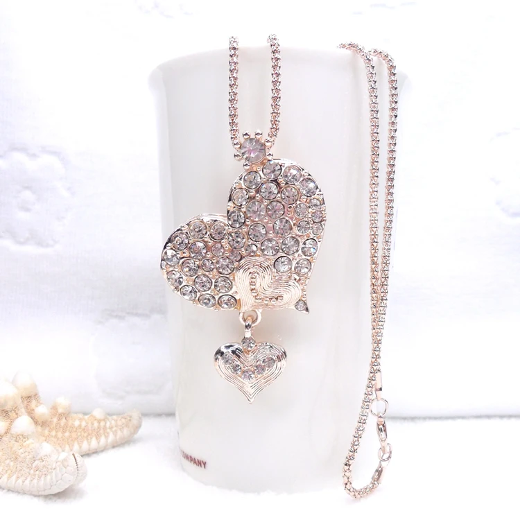 

Pendant heart necklace, fashion Women Rhinestone Necklace Long Sweater Corn Chain Necklaces
