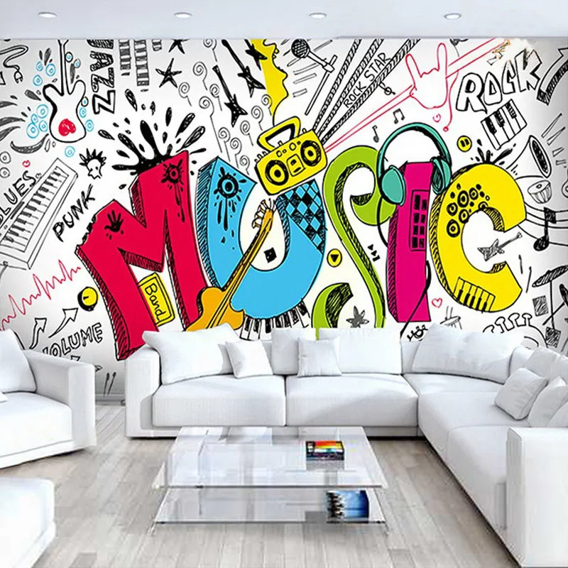Cartoon-style Music-related Wall Mural Custom Photo Wallpaper For Kid’s Room Sofa TV Backdrop Home Improvement Mural Wall Paper