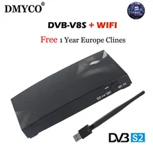 DMYCO Satellite TV Receiver decoder DVB V8S HD DVB S2 USB Wifi with 4 lines Europe