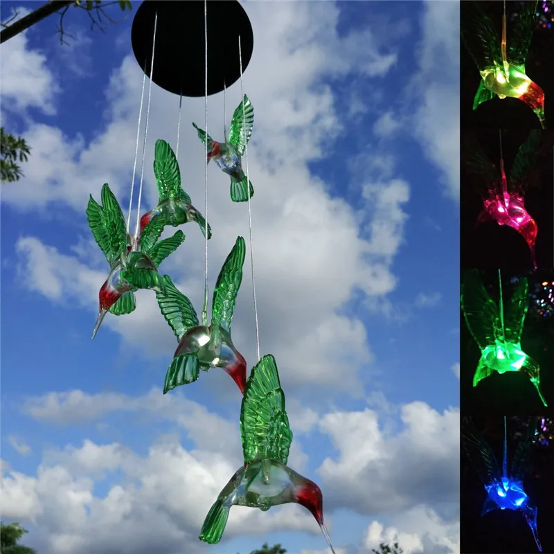 

Outdoor LED Solar Lamp Hummingbirds/dragonfly-style Wind Home Garden Decor Solar Light Solar Powered Wind Chime Light Set
