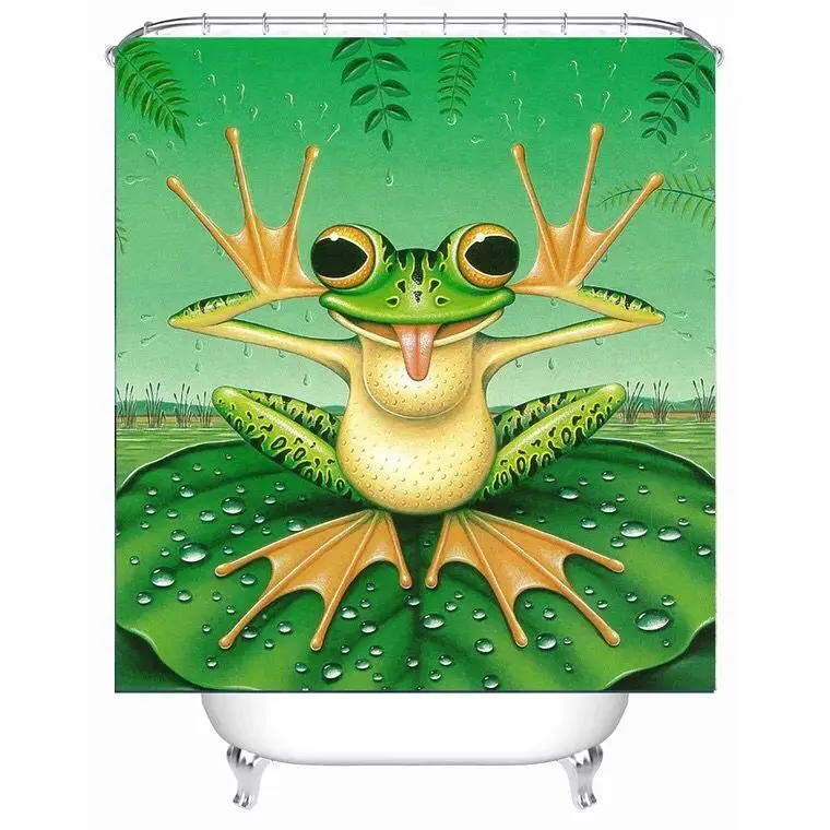 

Polyester Waterproof Mildewproof "frog on lotus leafl"Shower Curtain Bathing Crtain 3sizes