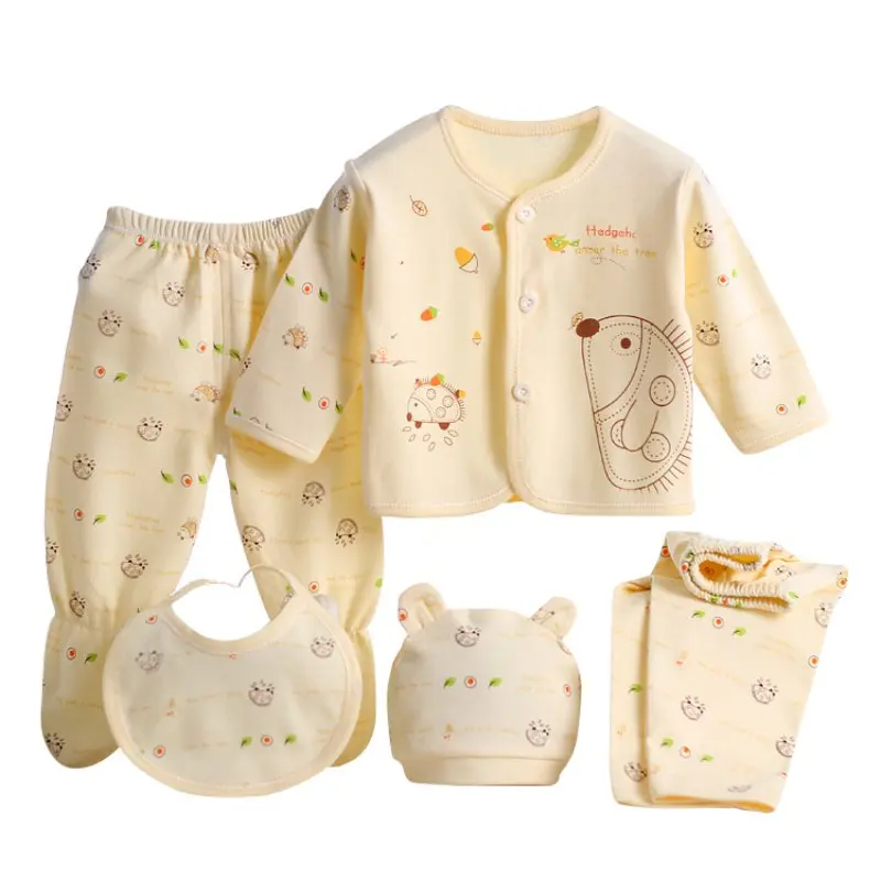 Комплект детской хлопковой одежды, мягкое нижнее белье для новорожденных мальчиков и девочек, рубашка с рисунком и штаны, одежда для 0-3 месяцев - Цвет: Цвет: желтый