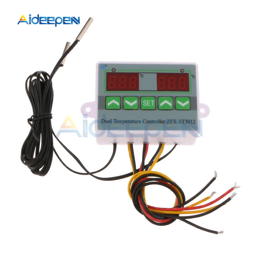 

ST3012 DC 12V Dual Digital Thermometer Temperature Controller 10A Thermostat Incubator Control Microcomputer Dual Probe Sensor