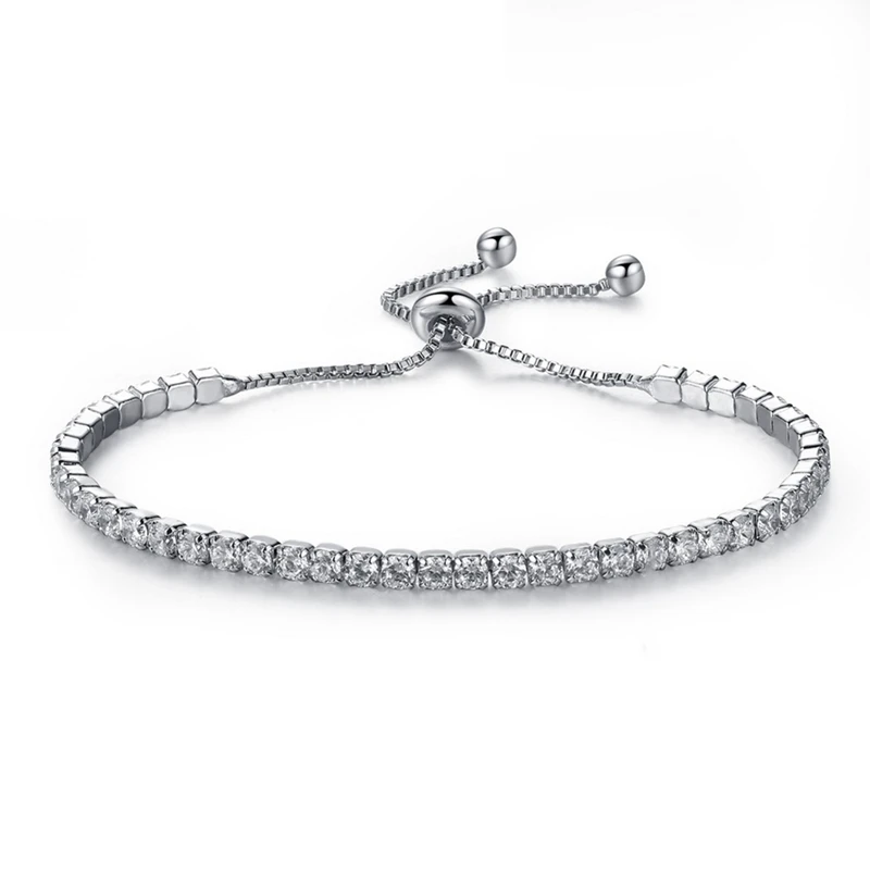 

Adjustable Tennis Bracelets For Women Shiny Crystal Silver Color Chain Bangle & Bracelet Jewelry Gift