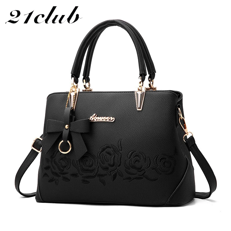 

21club brand large capacity ladies totes flowers embroidery bow strap purse work shopping coin women crossbody shoulder handbags