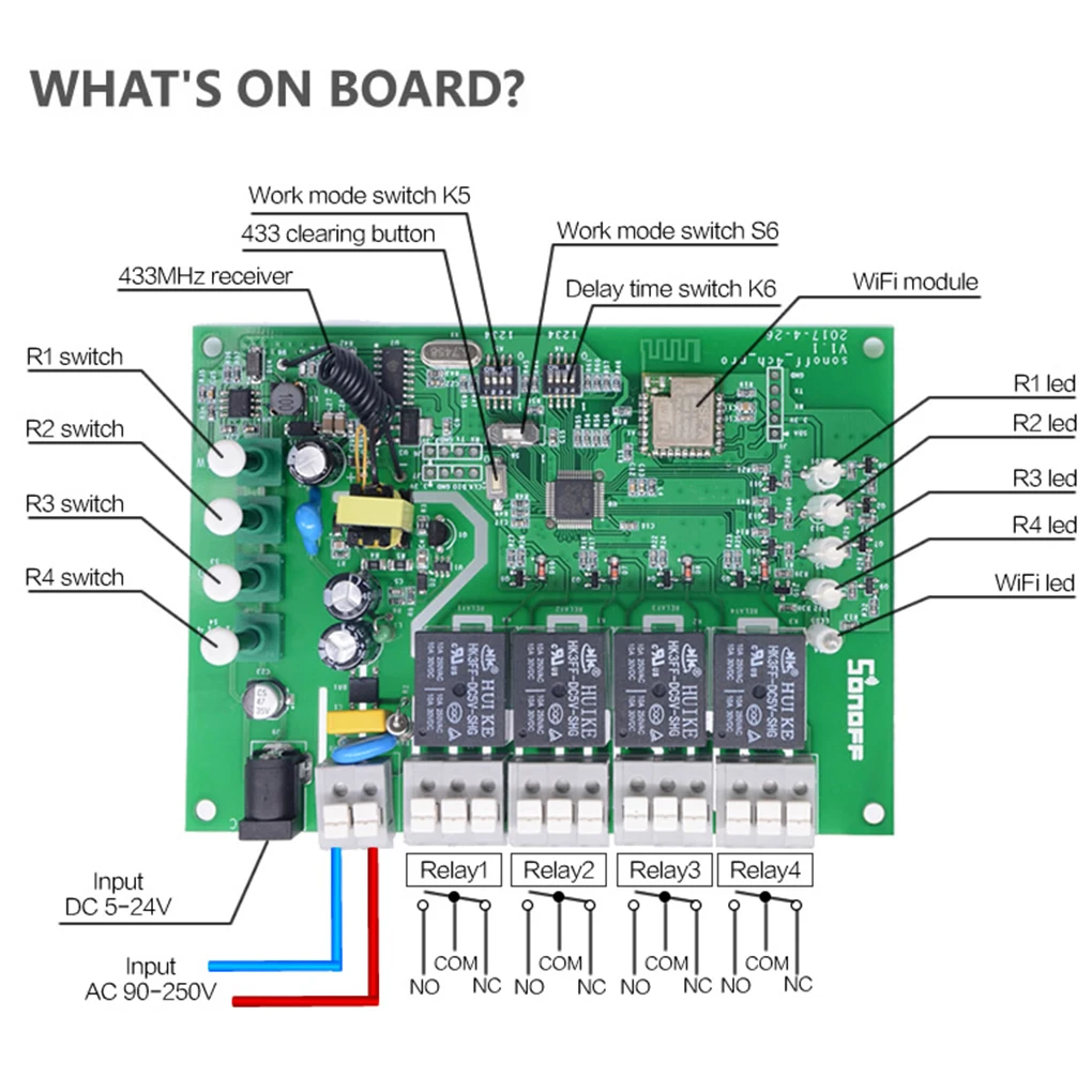 Itead Sonoff 4CH Pro R2 10A/Gang 4 канальный Wi Fi Смарт переключатель 433 МГц RF дистанционный Inching