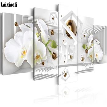 

Wall sticker sale Diamond Embroidery 5 Pieces 5D diamond painting orchid flower DIY mazayka Diamond Mosaic Picture Pasted full