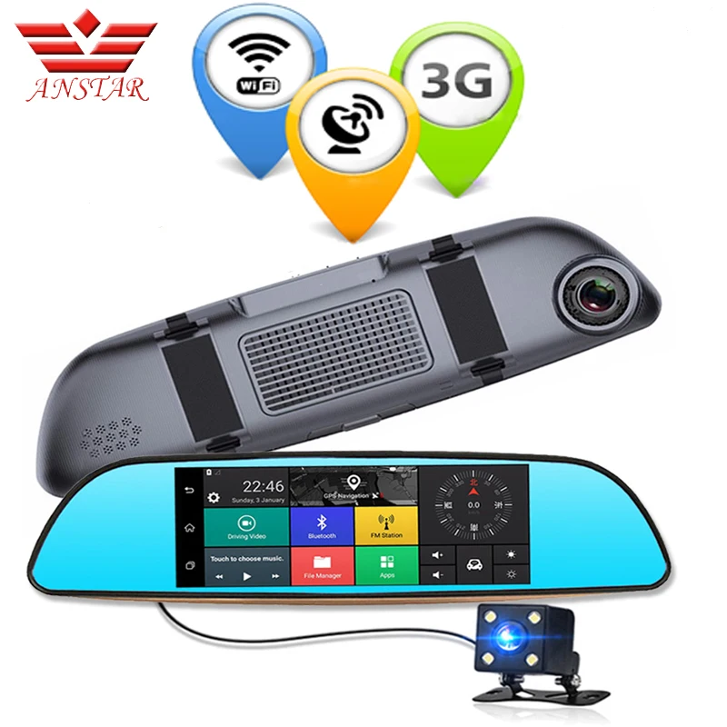 ANSTAR 3G Dual Lens Rearview Car DVR font b Camera b font GPS Bluetooth Mirror Video