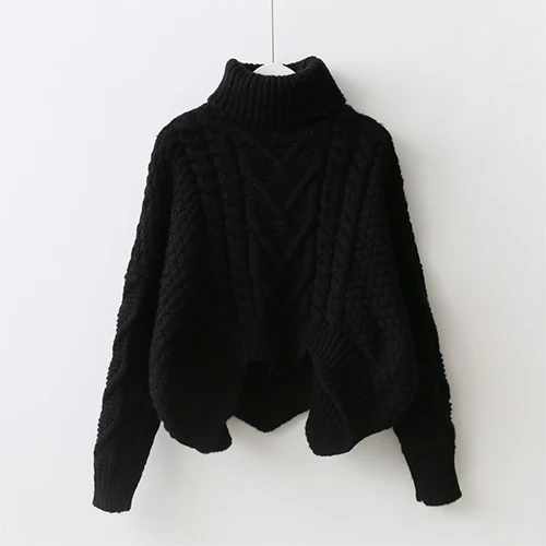 Женский теплый водолазка TIGENA, вязаный свитер с длинным рукавом, джемпер для женщин на зиму - Цвет: Черный