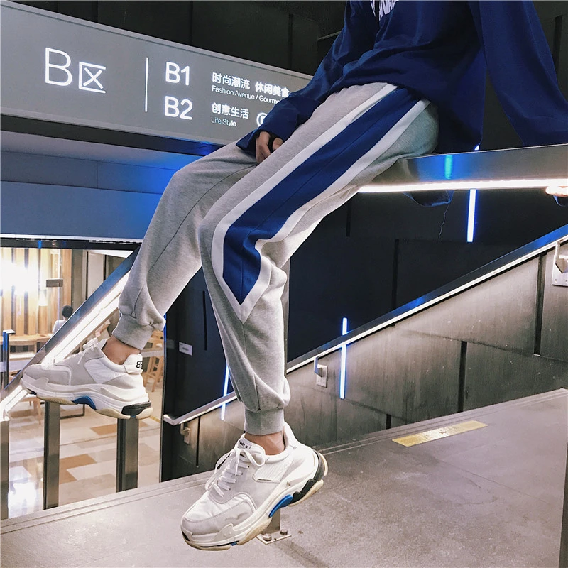 Fashion Casual Men's Cropped Trousers Autumn New M-5XL Contrast Color Loose Beam Pants Gray Black Personality Youth Popular