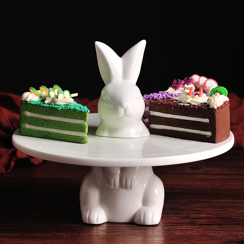 

Rabbit and Plate Creative Dessert Plates Sets Afternoon Tea Cake Circle Holder Ceramic Gift Children Food Dishes Christmas Dish
