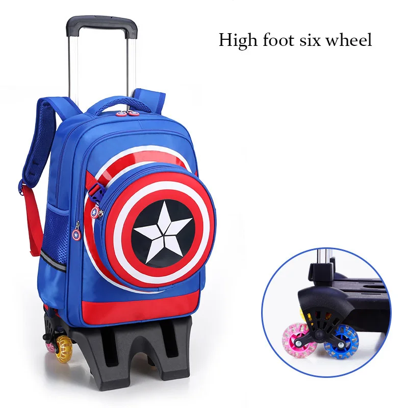 Скальзывание по ступенькам багаж мультфильм мальчик школьные сумки, студенческие Rolling чемодан детей путешествия рюкзак Капитан Америка сумка на плечо