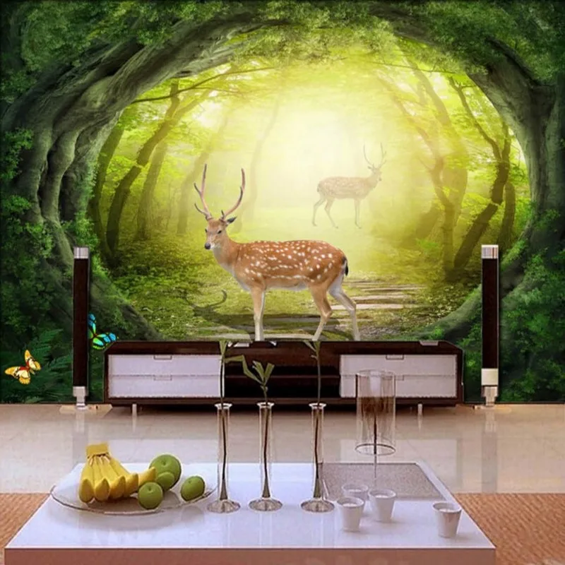 

custom wall mural 3D stereo sika deer fog forest mural living room TV background wall restaurant hotel custom wallpaper