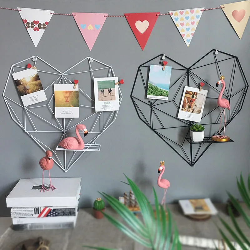 

Love Heart Shaped Iron Storage Rack Wall Hanging Photos Postcard Metal Grids Storage Holder YU-Home
