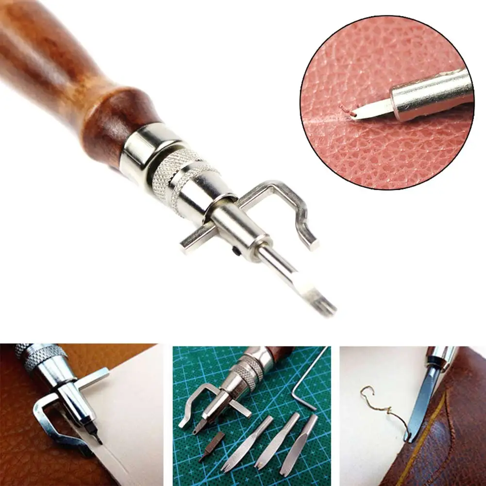 

5 In 1 Grooving Tool Cut Drilling Holes Multifunctional Trencher Edge Pressing For Leather @8 DC120
