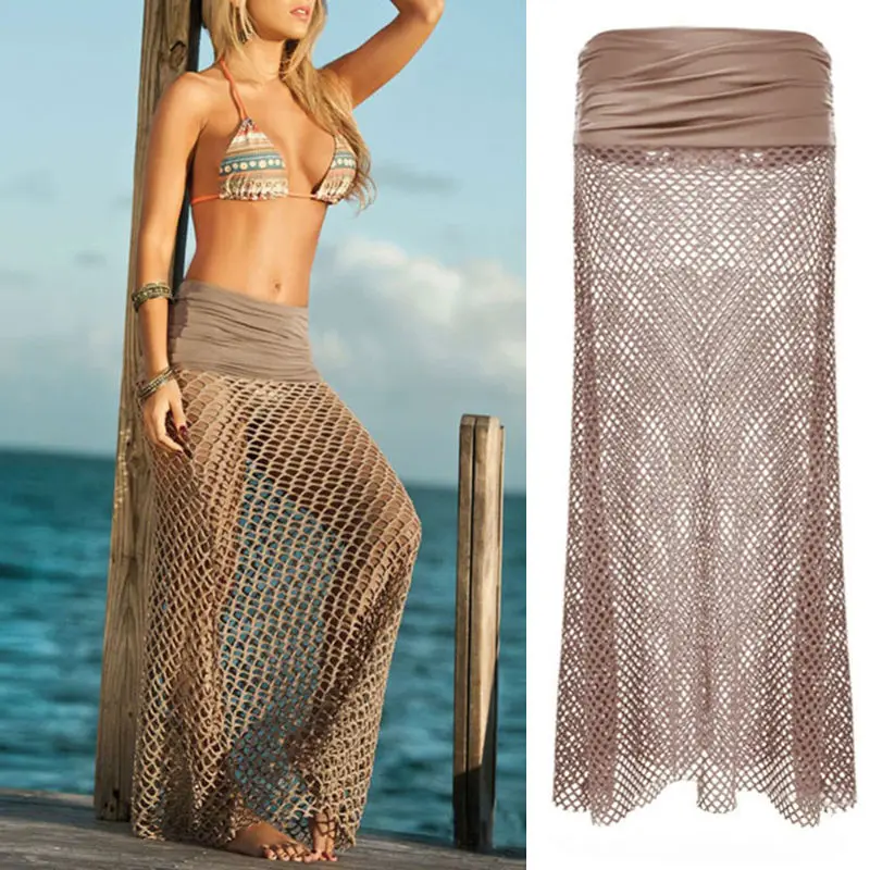 

Beach Dress Elastic Sexy Women Bikini Swimwear Cover Up Mesh Hollow Crochet Skirt Dress Best For Women