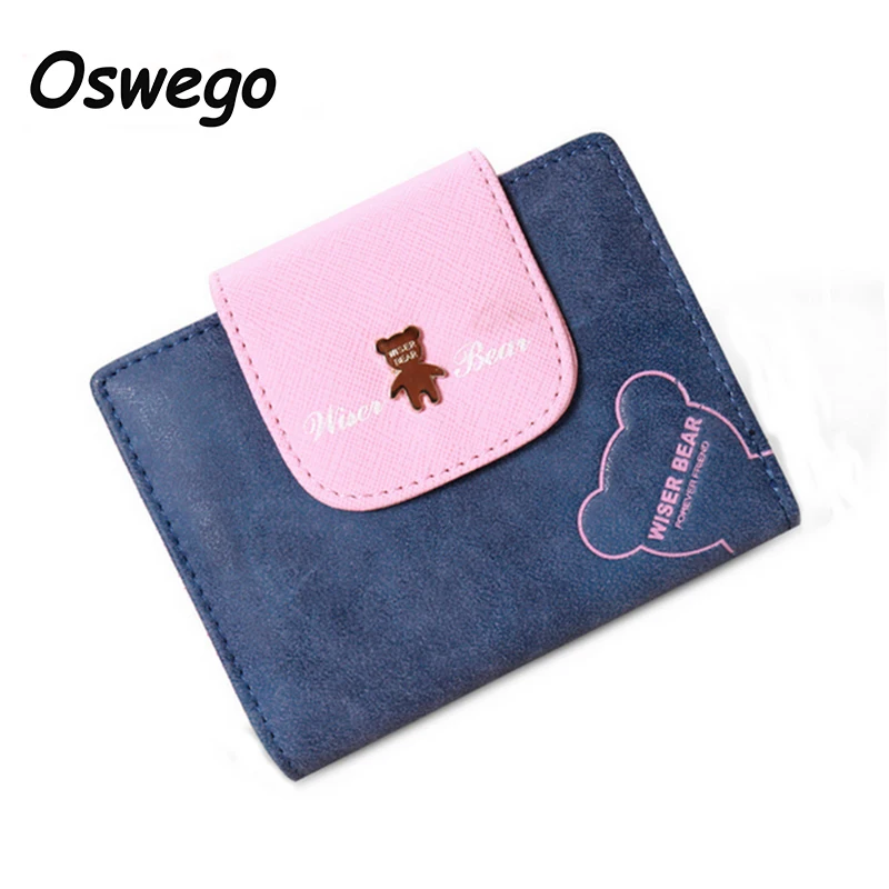 

Metal Cartoon Bear Bead PU Leather Women Short Wallet Hasp Small Purse Standard Wallet Short Purse Cards Holder Coin Money Bag