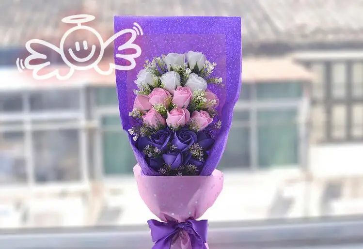 Gift Box Purple Rose Bouquet Gift for Birthday/Party/Valentine's Day