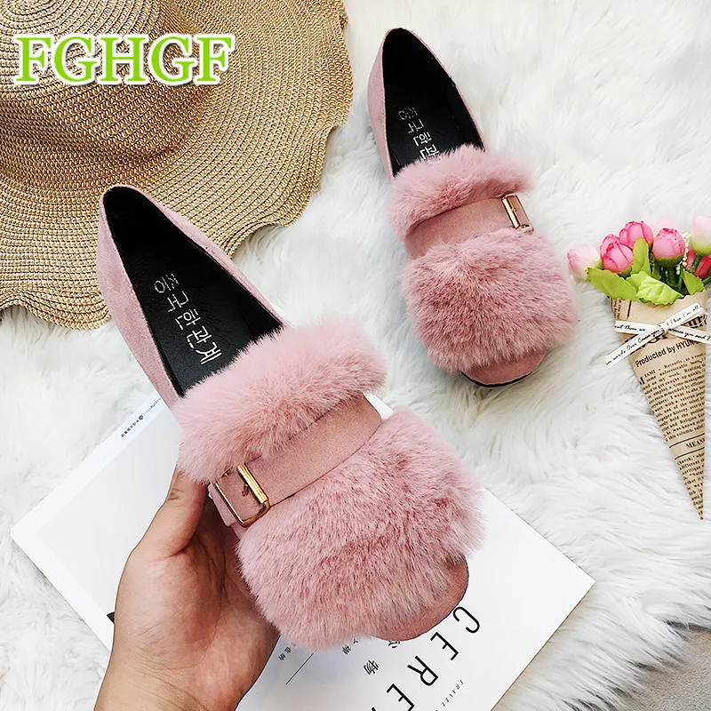 

Women Fur Loafers Shoes 2018 Fashion Faux Suede Casual Slip on Ladies Moccasin Keep Warm Soft Female Footwear
