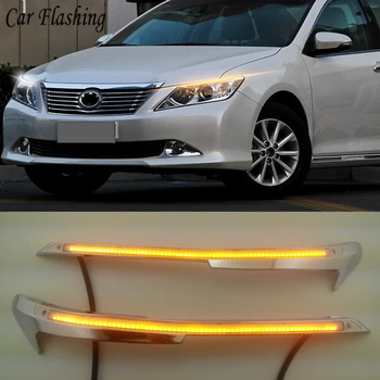 

Car flashing Car Headlight LED Eyebrow Daytime Running Light DRL With Yellow Turn Signal Light For Toyota Camry 2012 2013 2014