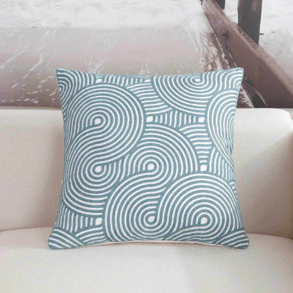 Голубой вышитый чехол для подушки с геометрическим рисунком, наволочка для подушки, декоративный чехол для подушки для дивана и дома
