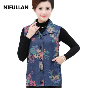 

NIFULLAN Spring Denim Vest Womens Clothing 2020 Newest Mother Jean Jackets Coats Turn-down Collar Sleeveless Waistcoat Vintage