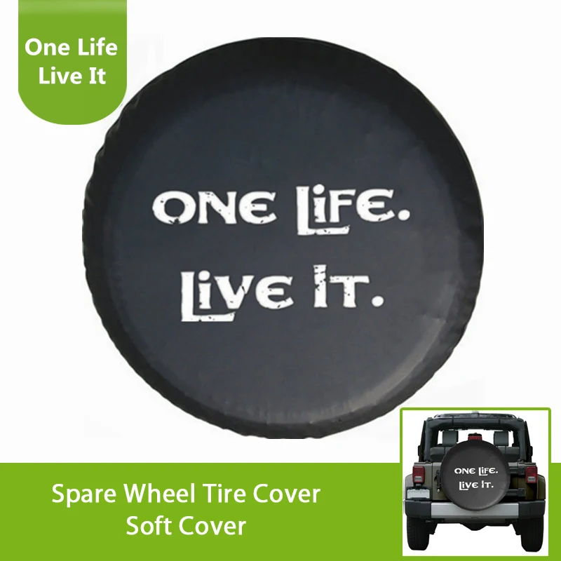 White Print One Life Live It Black PU Leather Spare Tire Cover For Jeep VW BMW Sahara Rubicon One Life Live It Jeep Tire Cover