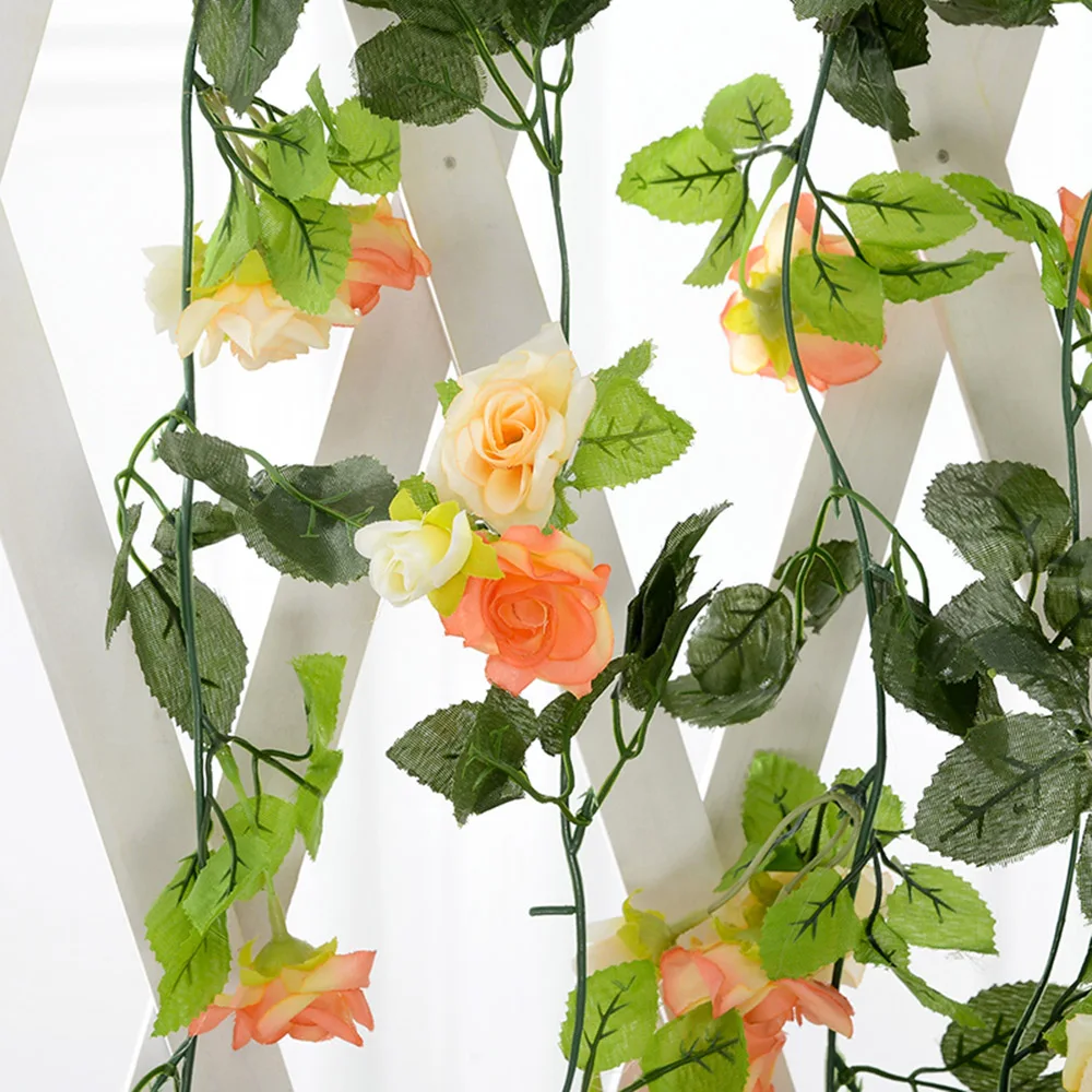 Fake Silk Roses Ivy Vine Artificial Flowers with Green Leaves for Wedding Decoration Hanging