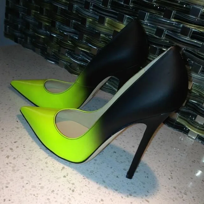 black and neon green heels