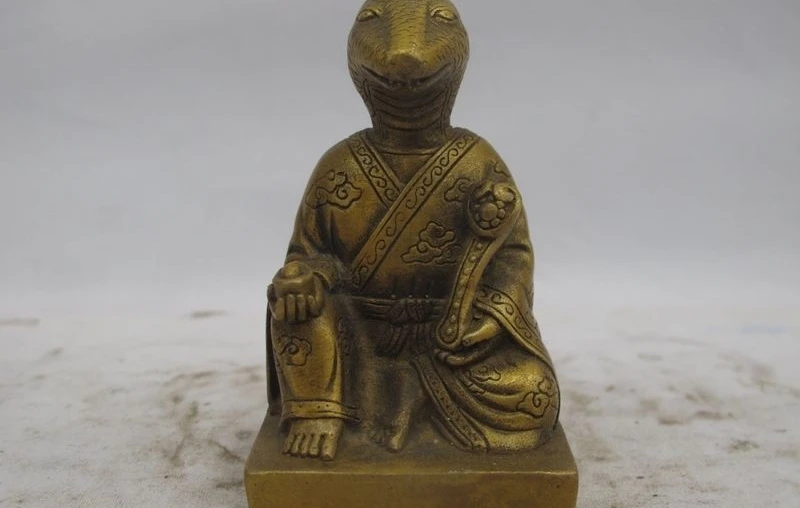

Chinese Folk Fengshui Bronze Copper Auspicious RuYi Zodiac Snake Buddha Statue