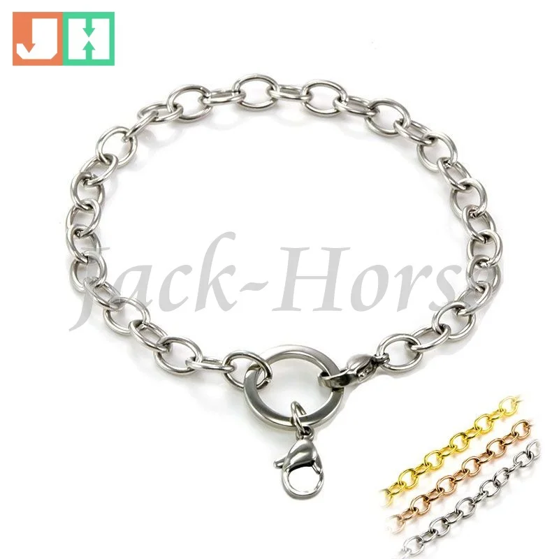 

New Arrived hot selling fashion stainless steel lady's floating charm linking locket bracelet chain