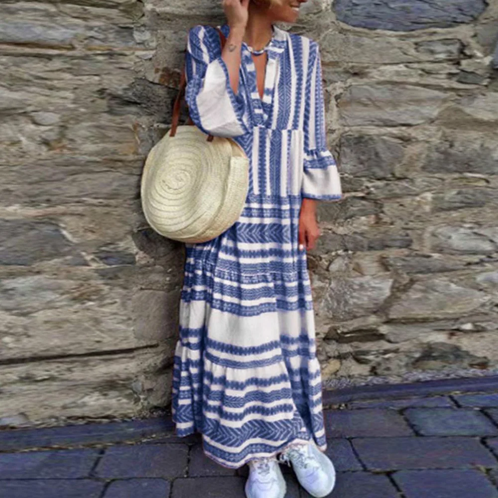 2019 summer woman printed long-sleeved beach dress long sexy sunscreen beach dress cover up pretty beach dress plus size 40J5 (7)