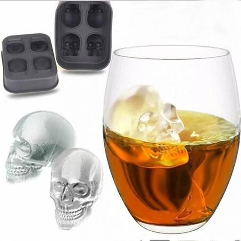4 сетки 3D форма черепа льдогенератор силиконовый чайник Хэллоуин форма черепа d виски вино лед аксессуары кухонные вечерние принадлежности