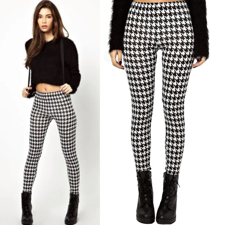 2014 new arrival Houndstooth White Black check plaid Trendy Legging