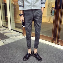 Новая мужская одежда клетчатые полосатые брюки длиной до щиколотки облегающие брюки повседневные брюки костюмы конические обрезаны сценические костюмы певицы