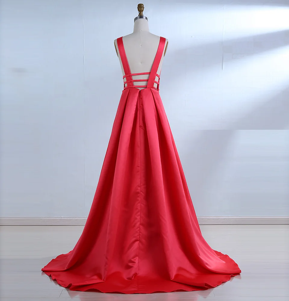 Elegant Red Satin Long Evening Dress