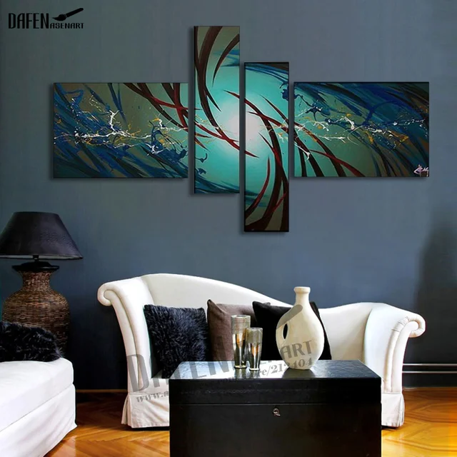 Hand Painted Canvas Oil Painting Abstract Wall Art 4pcs Home Decor