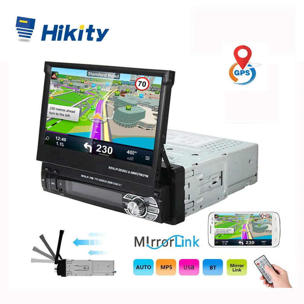 Hikity 1 din автомагнитола выдвижной gps навигация Авторадио Видео плеер Bluetooth 7 дюймов сенсорный экран автомобиля MP5 стерео аудио