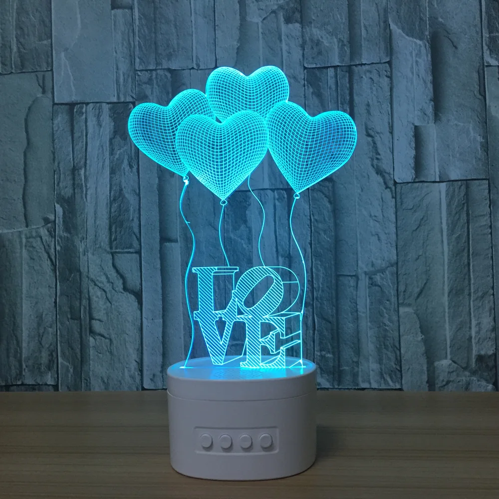 3D Night Lights Bluetooth compatible Heart Shape Bedroom Table Lamp 5