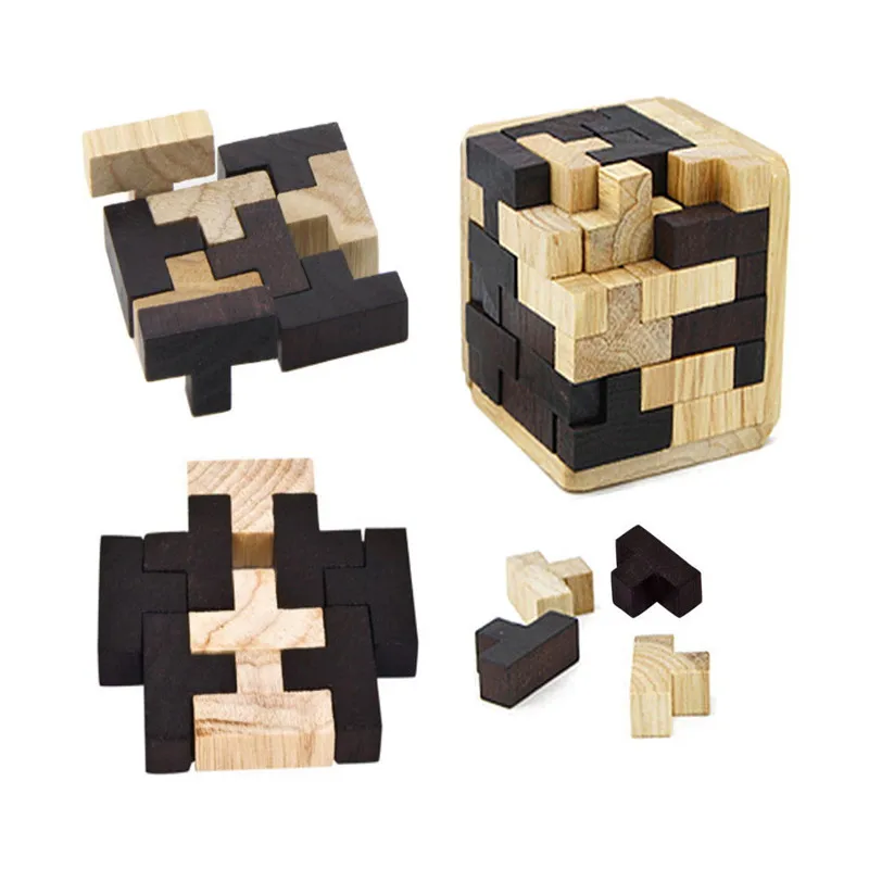 Wooden Intelligence Game 3D Wood Jigsaw  Puzzle Brain Teaser Magic Tetris Cube 54 PCS (6)