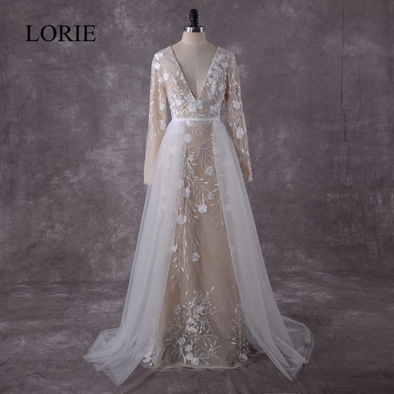 Vintage Lace Mermaid Trouwjurken Lange Mouw 2018 LORIE Gewaad Champagne Luxe Bridal Dress Kelderen 2 stuk Bruidsjurken Vintage Lace Mermaid Trouwjurken Lange Mouw 2018 LORIE Gewaad Champagne Luxe Bridal Dress Kelderen 2 stuk Bruidsjurken