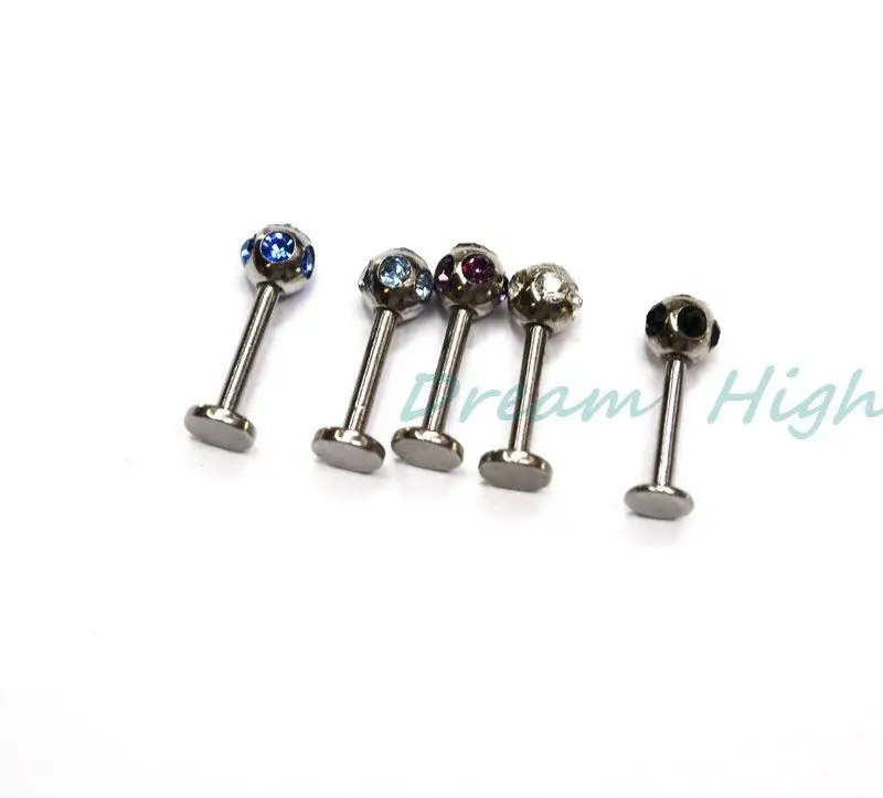 Crystal Gem Labret Stud Lip Piercing Labret Bar 316L Stainless Steel