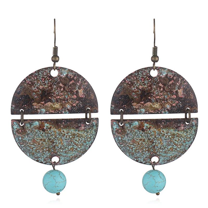 

New Arrive Retro Bronze Earrings Round Copper Dangle Earrings Circular Geometry Long Earrings Bohemia Earring for Women Jewelry