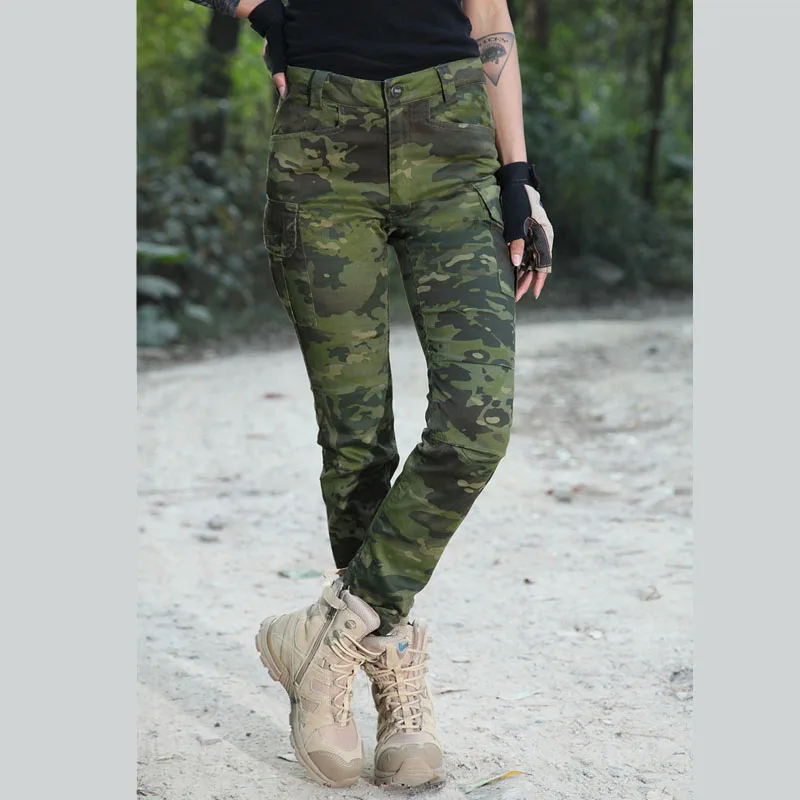 Тактические женские камуфляжные охотничьи брюки, тактические страйкбольные уличные охотничьи брюки, эластичные хлопковые штаны с несколькими карманами