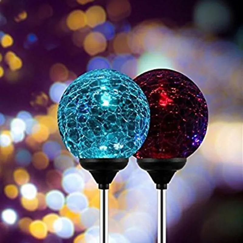 Luzes da Estaca Iluminação ao ar Globo de Vidro Mudando a Cor Lâmpada do Jardim Caixa Solar Jardim Livre Rachado Cristal Led Gramado Deco 2 Pçs - 4 2 pçs caixa solar jardim luzes da