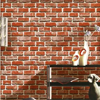 

3D Stones Bricks Pattern Wallpaper Living Room Cafe Bar Decor Waterproof Decor Wallpaper /Gray Red Bricks Home improvement